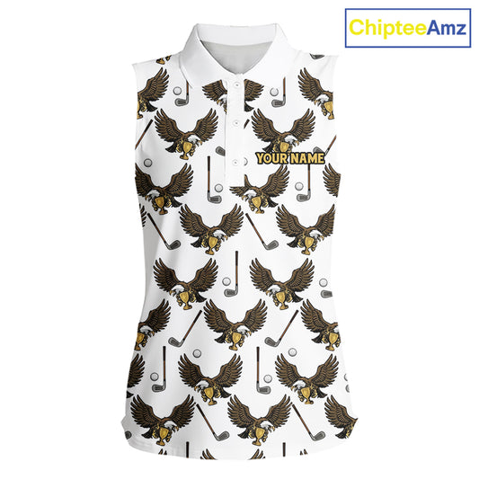Golf Polo Shirts, Eagle Womens Sleeveless Golf Polo Shirt Custom Name White Golf Shirts For Women, Golf Gifts NHN0090