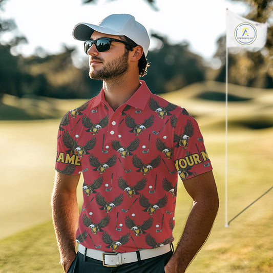 Golf Polo Shirts, Eagle Mens Golf Polo Shirts Custom Name Red Golf Shirts For Men, Golf Gifts NHN0091
