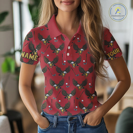 Golf Polo Shirts, Eagle Womens Golf Polo Shirts Custom Name Red Golf Shirts For Women, Golf Gifts NHN0091