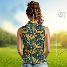 Load image into Gallery viewer, Womens Sleeveless Golf Polo Shirt Custom Colorful Parrots And Floral Tropical Pattern Team Golf Shirts NHN0092