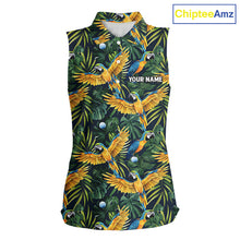 Load image into Gallery viewer, Womens Sleeveless Golf Polo Shirt Custom Colorful Parrots And Floral Tropical Pattern Team Golf Shirts NHN0092