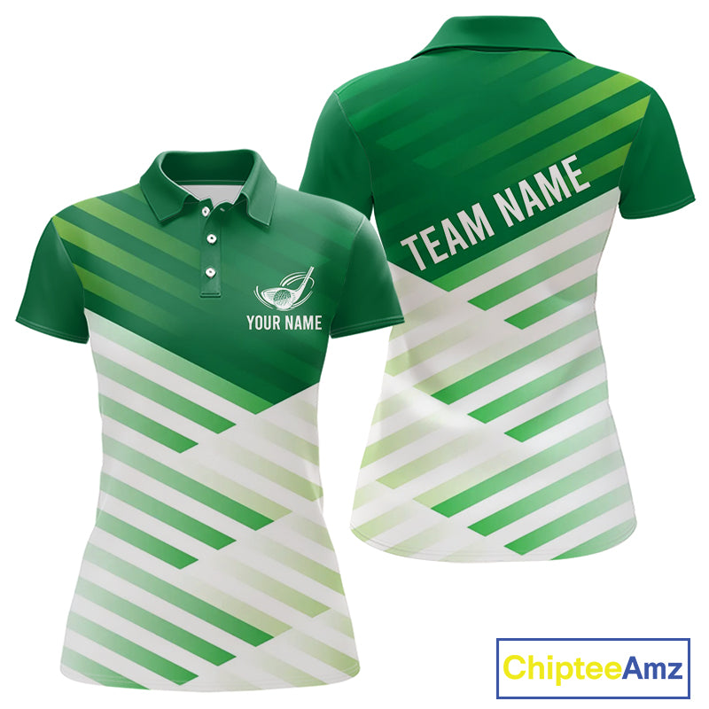 Green And White Womens Golf Polo Shirt Custom Name Golf Shirts For Team Personalized Golf Gifts NHN0097