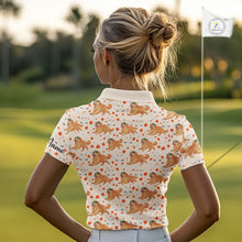 Load image into Gallery viewer, Golden Retriever Womens Golf Polo Shirt Autumn Leaves Pattern Funny Ladies Golf Tops, Dog Lover Gift NHN0224