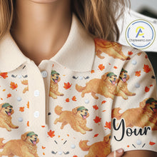 Load image into Gallery viewer, Golden Retriever Womens Golf Polo Shirt Autumn Leaves Pattern Funny Ladies Golf Tops, Dog Lover Gift NHN0224