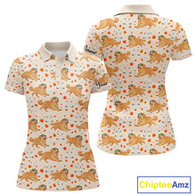 Load image into Gallery viewer, Golden Retriever Womens Golf Polo Shirt Autumn Leaves Pattern Funny Ladies Golf Tops, Dog Lover Gift NHN0224