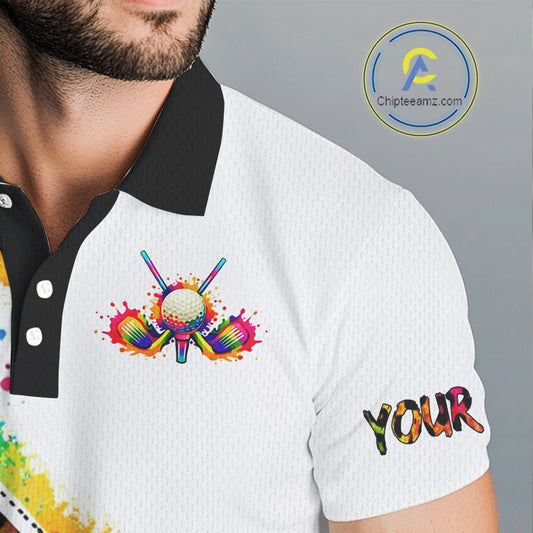 Mens Golf Polo Shirt Colorful Rainbow Leopard Print Pattern Custom Golf Ball Team Golf Tops, Golf Gift NHN0227