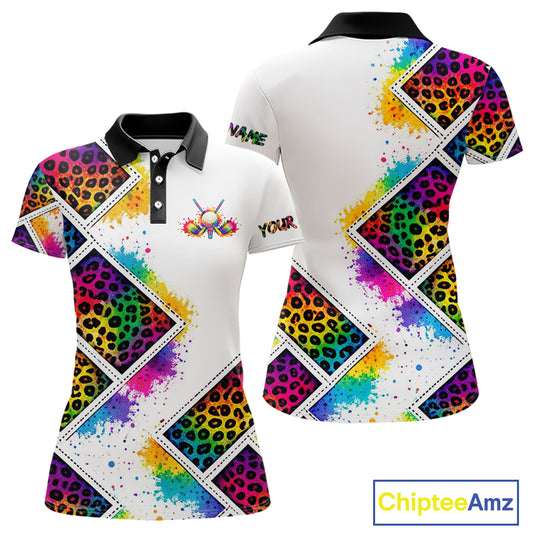 Womens Golf Polo Shirt Colorful Rainbow Leopard Print Pattern Custom Team Ladies Golf Tops NHN0227