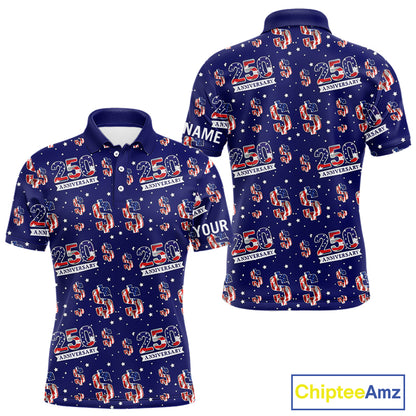 USA 250th Anniversary Mens Golf Polo Shirt Custom Patriotic American Flag Independence Team Golf Tops NHN0235