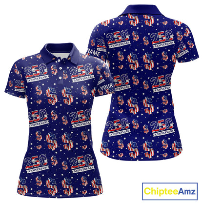 USA 250th Anniversary Womens Golf Polo Shirt Custom Patriotic American Flag Independence Team Golf Top NHN0235
