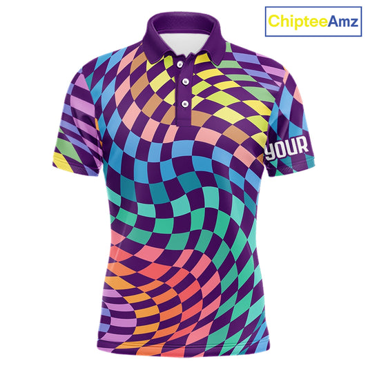 Mens Golf Polo Shirt Custom Checkerboard Argyle Pattern Golf Shirts For Men, Golf Gifts NHN0123