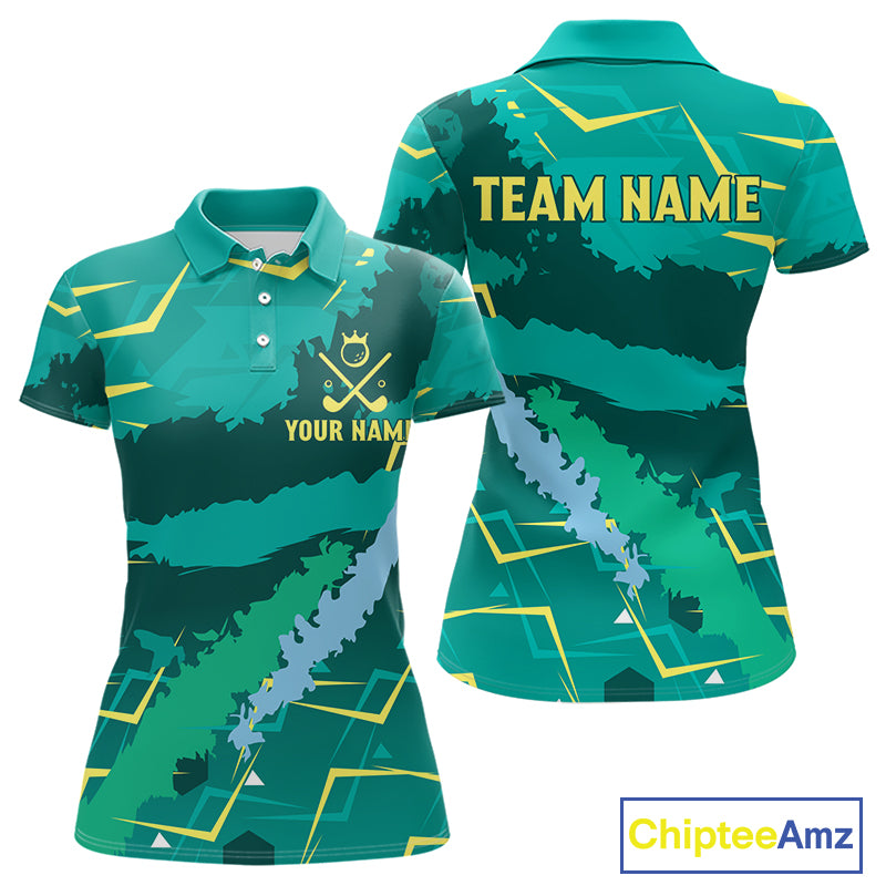 Womens Golf Polo Shirts Green Golf Clubs Custom Name Personalized Team Green Camo Golf Tops NHN0016