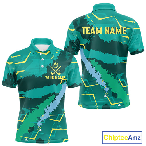 Mens Golf Polo Shirts Green Golf Clubs Custom Name Personalized Team Green Camo Golf Tops NHN0016