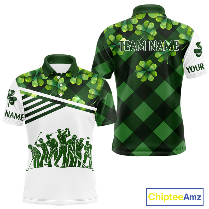 Mens Golf Polos Shirts Custom Green Clover St Patricks Day Plaid Pattern Golf Tops NHN0143