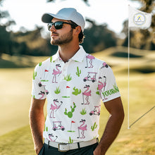 Load image into Gallery viewer, Flamingo Cactus Desert Pattern Mens Golf Polo Shirts Custom Cactus Golf Shirt Personalized NHN0150