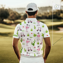 Load image into Gallery viewer, Flamingo Cactus Desert Pattern Mens Golf Polo Shirts Custom Cactus Golf Shirt Personalized NHN0150