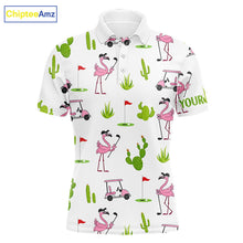 Load image into Gallery viewer, Flamingo Cactus Desert Pattern Mens Golf Polo Shirts Custom Cactus Golf Shirt Personalized NHN0150