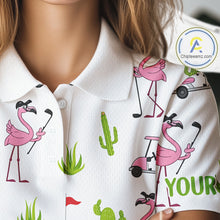 Load image into Gallery viewer, Flamingo Cactus Desert Pattern Womens Golf Polo Shirts Custom Ladies Cactus Golf Shirt Personalized NHN0150