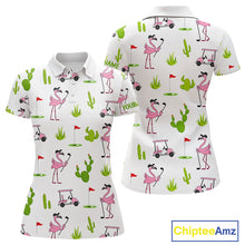 Load image into Gallery viewer, Flamingo Cactus Desert Pattern Womens Golf Polo Shirts Custom Ladies Cactus Golf Shirt Personalized NHN0150