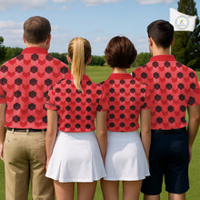 Load image into Gallery viewer, Plaid Womens Golf Polo Shirt Custom Abstract Red Hexagon Pattern Golf Shirts For Ladies NHN0156