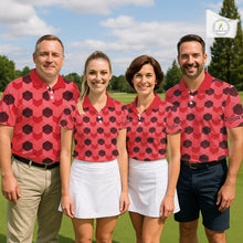 Load image into Gallery viewer, Plaid Womens Golf Polo Shirt Custom Abstract Red Hexagon Pattern Golf Shirts For Ladies NHN0156