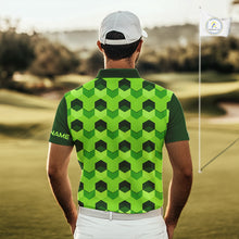 Load image into Gallery viewer, Plaid Mens Golf Polo Shirt Custom Abstract Green Hexagon Pattern Golf Shirts For Men NHN0156