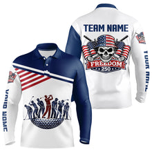 Load image into Gallery viewer, Long Sleeve Golf Polo Shirt Custom 250th Anniversary American Flag Skull Golf Shirts, Patriotic Gift NHN0143