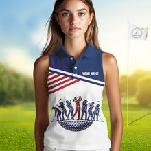 Load image into Gallery viewer, Womens Sleeveless Golf Polo Shirt Freedom 250th Anniversary American Flag Skull Golf Shirts Patriotic Gift NHN0143