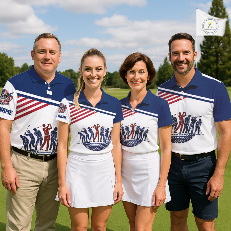 Womens Golf Polo Shirt Custom 250th Anniversary American Flag Skull Golf Shirts, Patriotic Gift NHN0143