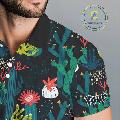 Funny Desert Cactus Pattern Mens Golf Polo Shirts Custom Cactus Golf Shirt For Men, Golfer Gift NHN0186