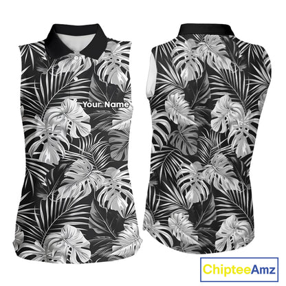 Womens Sleeveless Golf Polo Shirt Retro Floral Pattern Tropical Leaves Custom Team Golf Shirt NHN0190