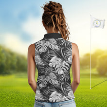 Load image into Gallery viewer, Womens Sleeveless Golf Polo Shirt Retro Floral Pattern Tropical Leaves Custom Team Golf Shirt NHN0190