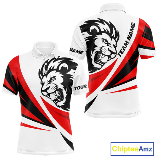 Mens Golf Polo Shirts Custom Golf Ball Red And Black Pattern Lion Golf Shirts For Men Golf Gifts NHN0064