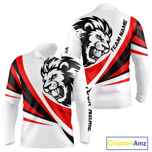 Custom Long Sleeve Golf Polo Shirt For Men Red And Black Pattern Lion Golf Shirts For Men Golf Gifts NHN0064
