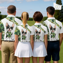 Load image into Gallery viewer, Green Tropical Pattern Mens Golf Polo Shirts Custom Cute Bulldog Golf Tops, White Golf Outfit For Men NHN0067