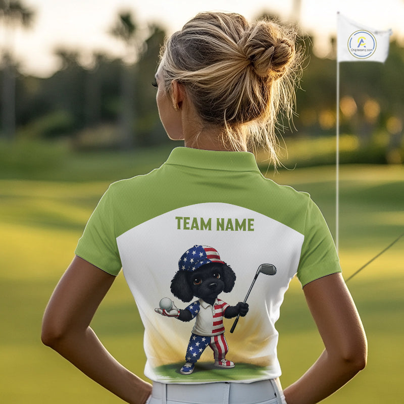 Funny Green Womens Golf Polo Shirt Custom Name Poodle Patriotic Dog Golf Shirts Personalized NHN0079