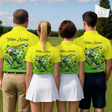 Load image into Gallery viewer, Neon Green Mens Golf Polo Shirt Custom Name Green Clover St Patrick Day Golf Shirts For Men NHN0206