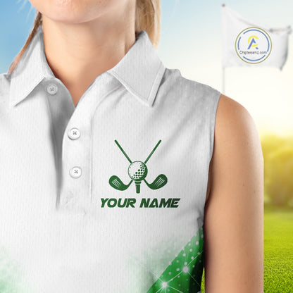 Green Geometric Triangle Pattern Womens Sleeveless Golf Polo Shirt Custom Watercolor Golf Tops NHN0119