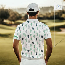 Load image into Gallery viewer, Funny Cactus Flower Pattern Mens Golf Polo Shirts Custom, Cactus Golf Shirt Personalized NHN0151