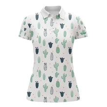 Load image into Gallery viewer, Funny Cactus Flower Pattern Womens Golf Polo Shirts Custom, Cactus Golf Shirt Personalized NHN0151