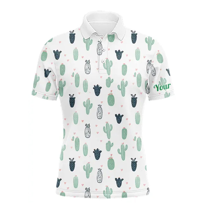 Funny Cactus Flower Pattern Mens Golf Polo Shirts Custom, Cactus Golf Shirt Personalized NHN0151