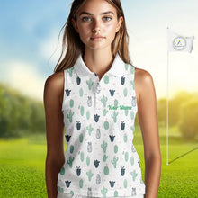 Load image into Gallery viewer, Funny Cactus Flower Pattern Womens Sleeveless Golf Polo Shirt Custom, Cactus Golf Shirt Personalized NHN0151