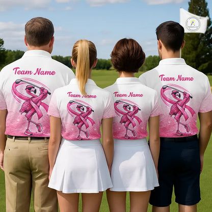 Pink Breast Cancer Golf Shirt, Funny Flamingo Womens Golf Polo Shirt Custom Cancer Awareness Golf Gifts NHN0167