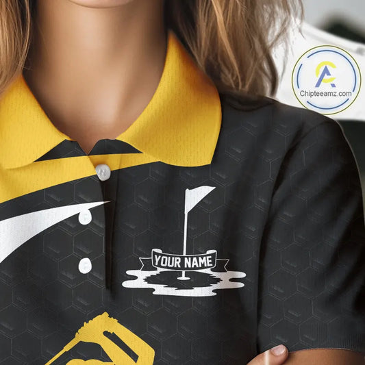 Black And Yellow Golf Ball Womens Golf Polo Shirts Custom Golf Outfits Golf Gifts For Women NHN0042