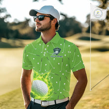 Load image into Gallery viewer, Mens Golf Polo Shirt Custom Green And White Golf Ball Flame Team Golf Shirts, Golf Tops For Men NHN0179