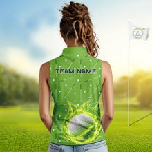 Load image into Gallery viewer, Womens Sleeveless Golf Polo Shirt Custom Green And White Golf Ball Flame Team Shirts, Ladies Golf Top NHN0179