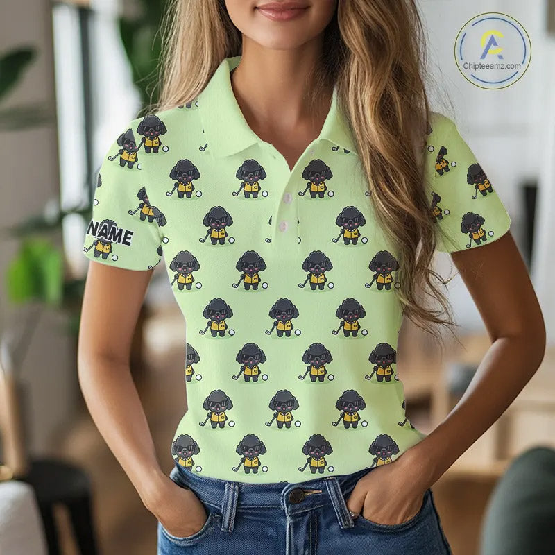 Personalized Green Womens Golf Polo Shirts Custom Team Ladies Golf Tops, Funny Poodle Dog Lover Gift NHN0068