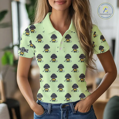 Personalized Green Womens Golf Polo Shirts Custom Team Ladies Golf Tops, Funny Poodle Dog Lover Gift NHN0068