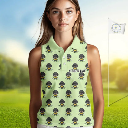 Green Womens Sleeveless Golf Polo Shirt Custom Ladies Golf Tops, Funny Poodle Dog Lover Gift NHN0068