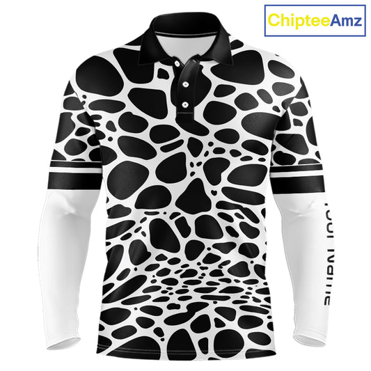 Mens Long Sleeve Golf Polo Shirt Custom White Animal Mix Leopard Skin Prints Pattern Team Golf Tops NHN0230