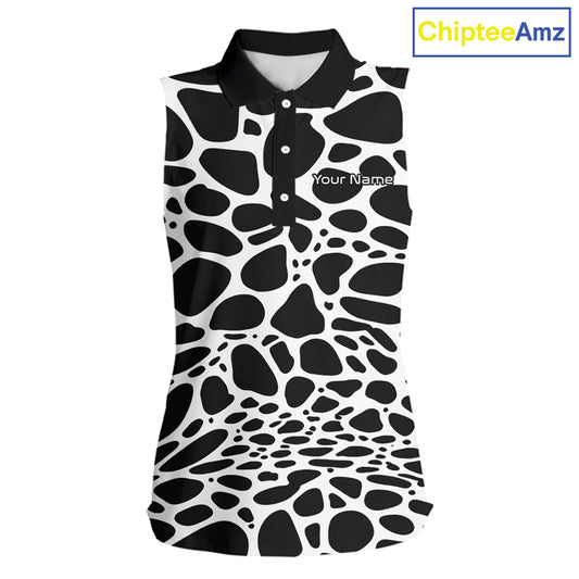 Womens Sleeveless Golf Polo Shirt Custom White Animal Mix Leopard Skin Prints Pattern Team Golf Tops NHN0230